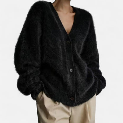 Damen Cardigan V-Ausschnitt Weich Solide Farbe Mit Knöpfen