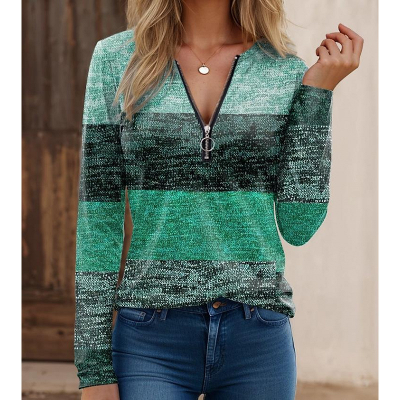 Herren Langarmshirt Strickstoff Reißverschlusskragen Streifenprint