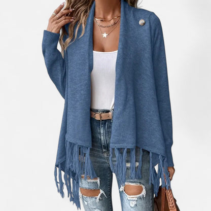 Damen Fransen-Pullover V-Ausschnitt mit Tasseln