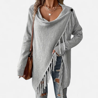 Damen Fransen-Pullover V-Ausschnitt mit Tasseln