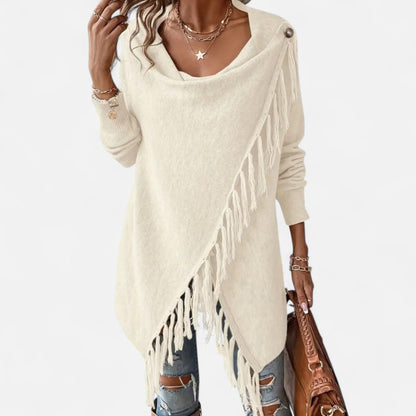 Damen Fransen-Pullover V-Ausschnitt mit Tasseln