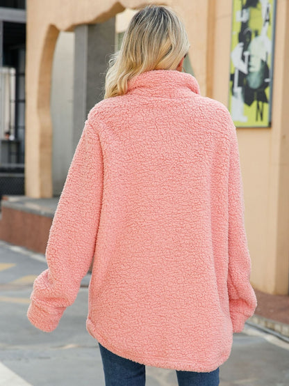 Damen Teddyfleece Shacket Oversized Lang Mit Taschen Beige
