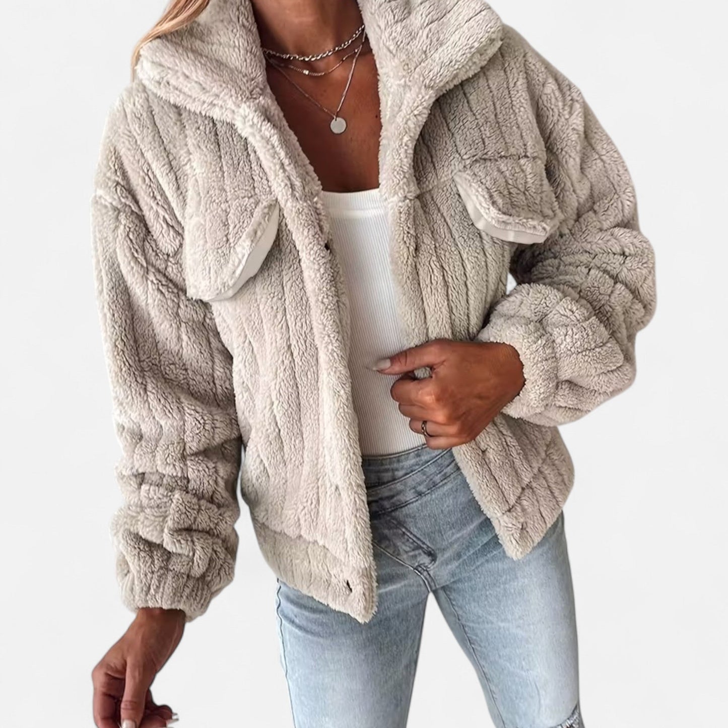 Damen Plüschjacke Dicke Warm Reverskragen Braun - Norvielle
