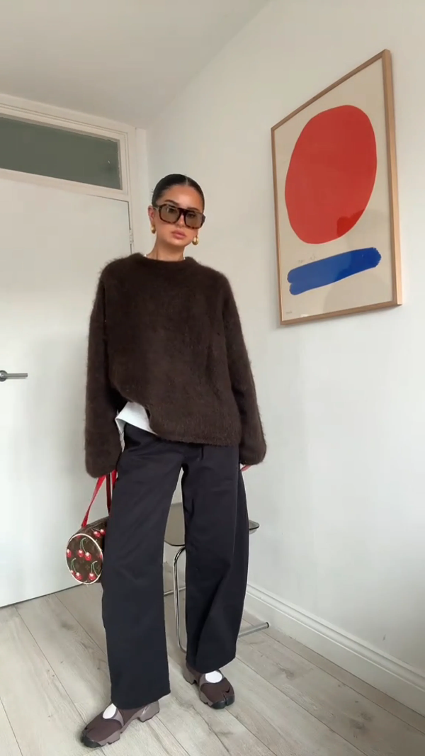 Norvielle Damen Pullover Mohair Mix Übergröße Rundhals Lange Ärmel - Norvielle