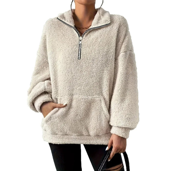 Herren Fleece Sweatshirt Übergröße Halber Reißverschluss Stehkragen