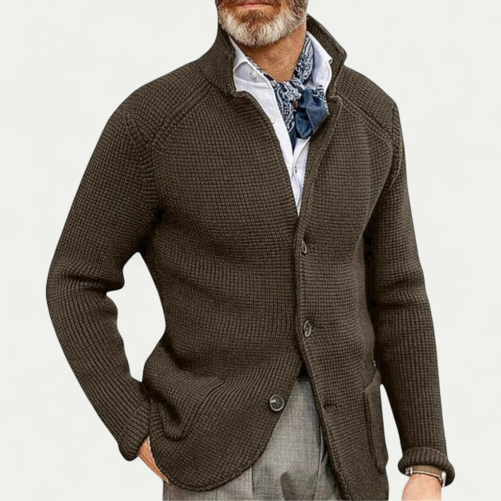Herren Strickcardigan mit Knöpfen Stehkragen Strukturiert Braun - Norvielle