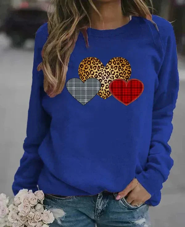 Damen Sweatshirt Baumwollmischung Rundhalsausschnitt Grafit Herzdruck