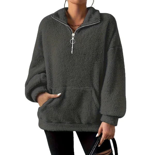 Herren Fleece Sweatshirt Übergröße Halber Reißverschluss Stehkragen