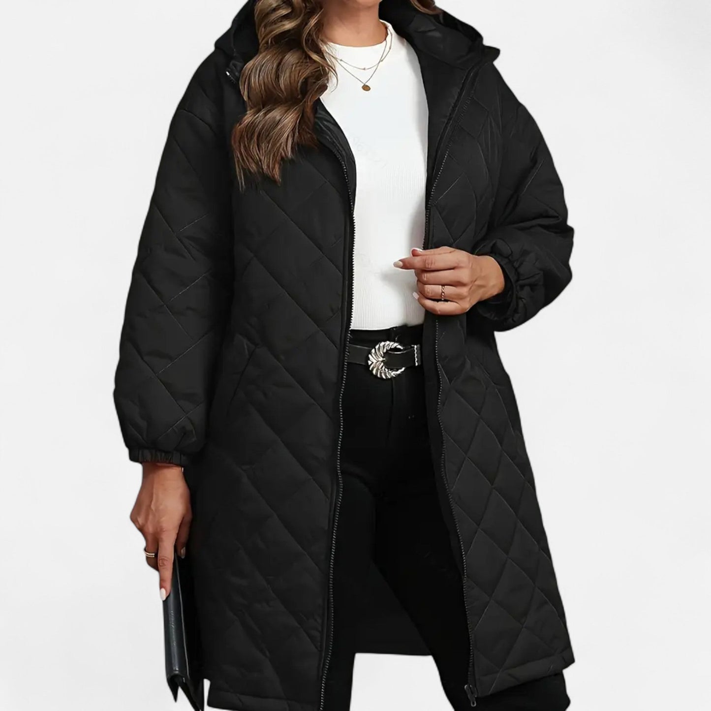 Damen Steppjacke mit Kapuze Lang Schwarz - Norvielle