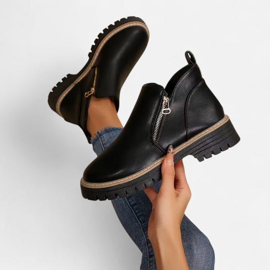 Damen Stiefeletten Robuste Sohle Kurzschaft Schwarz - Norvielle
