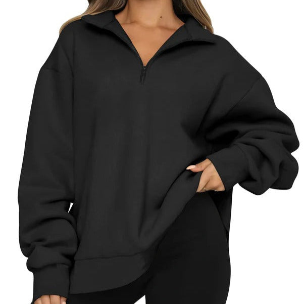 Damen Sweatshirt Oversized Baumwolle Hoher Kragen
