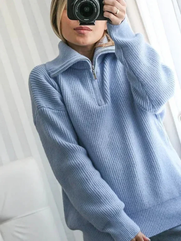 Norvielle Damen Pullover Wollstrick Lockere Passform Hoher Kragen
