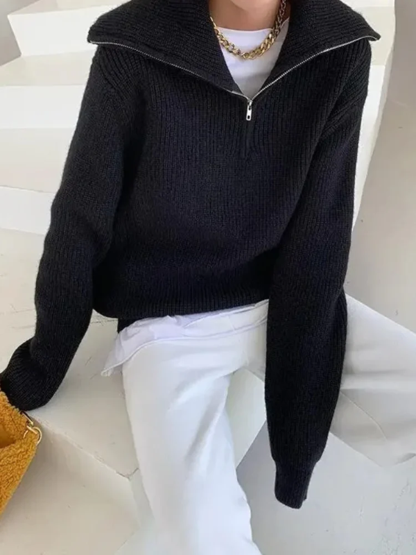 Norvielle Damen Pullover Wollstrick Lockere Passform Hoher Kragen