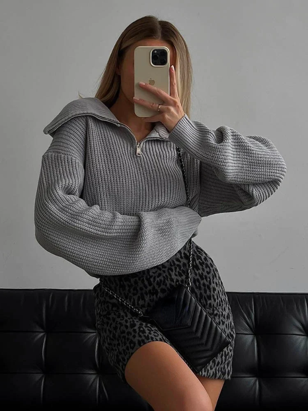 Norvielle Damen Pullover Wollstrick Lockere Passform Hoher Kragen