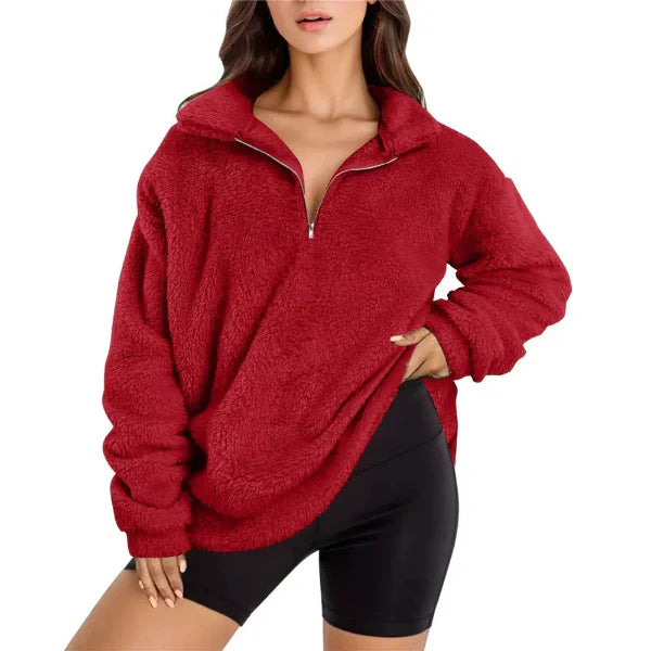 Norvielle Damen Fleecepullover Oversized Langarm Stehkragen
