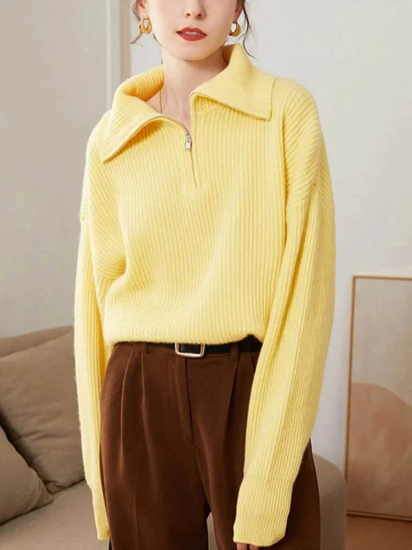 Norvielle Damen Pullover Wollstrick Lockere Passform Hoher Kragen
