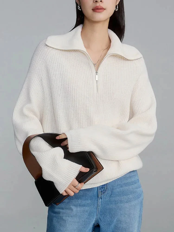 Norvielle Damen Pullover Wollstrick Lockere Passform Hoher Kragen