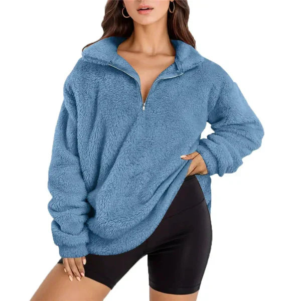 Norvielle Damen Fleecepullover Oversized Langarm Stehkragen