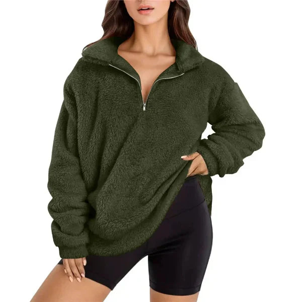 Norvielle Damen Fleecepullover Oversized Langarm Stehkragen