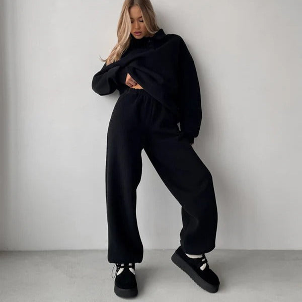 Damen Zweiteiliger Sweatshirt Fleece-Oberfläche Mit Kragen Langärmlig