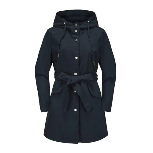 Damen Trenchcoat Locker Wasserabweisend Mit Kapuze Midi Länge