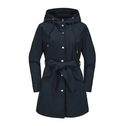 Damen Trenchcoat Locker Wasserabweisend Mit Kapuze Midi Länge