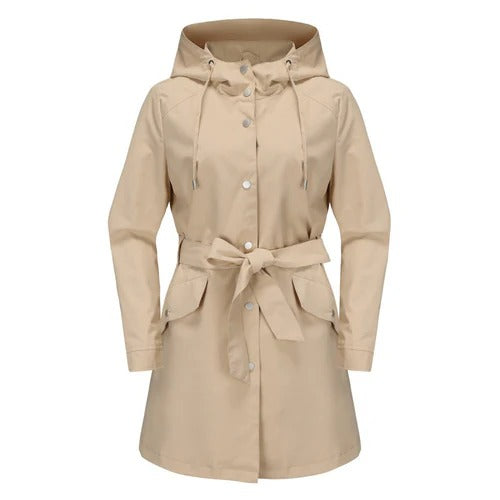 Damen Trenchcoat Locker Wasserabweisend Mit Kapuze Midi Länge