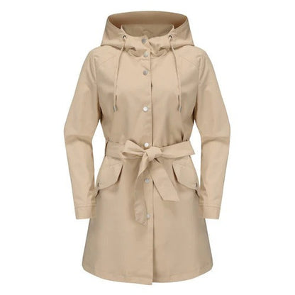 Damen Trenchcoat Locker Wasserabweisend Mit Kapuze Midi Länge