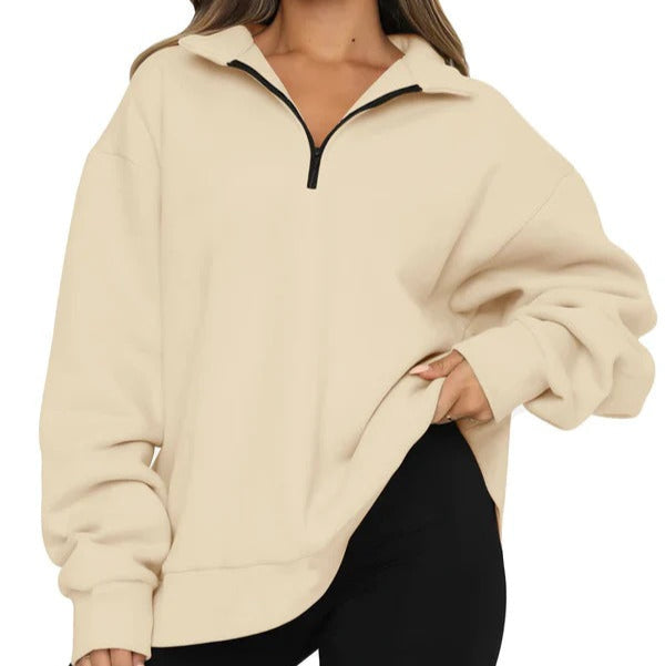 Damen Sweatshirt Oversized Baumwolle Hoher Kragen