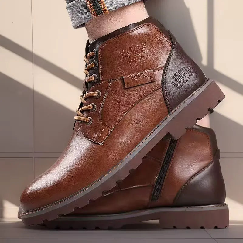 Herren Stiefel Ankle Boots Lace-Up Reißverschluss robuster Sohle
