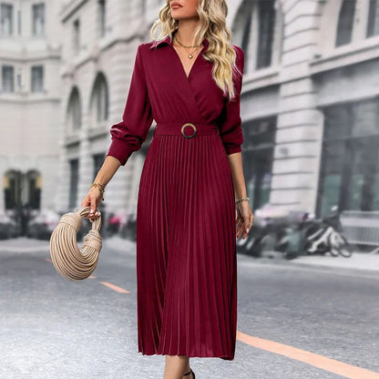 Damen V-Ausschnitt Robe mit goldenem Gürtel