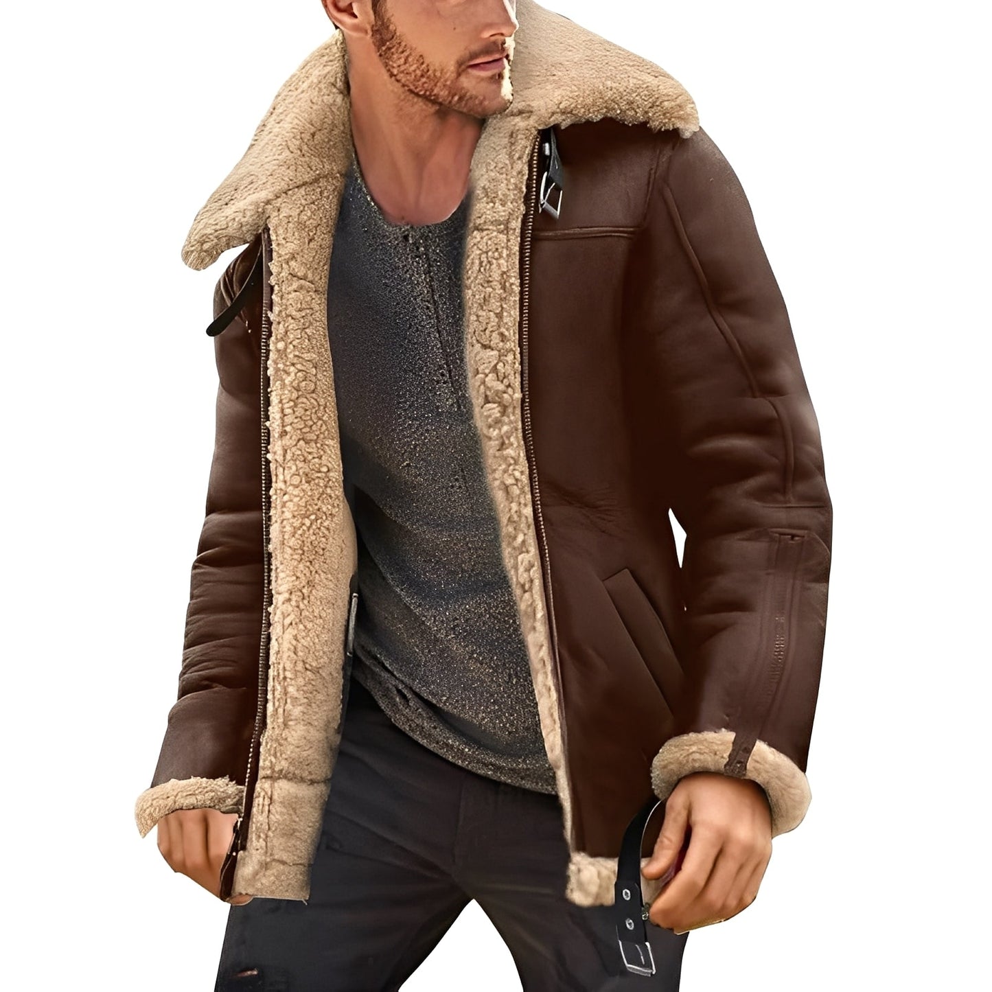 Herrenjacke Sherpa-Futter Stilvoll Braun - Norvielle