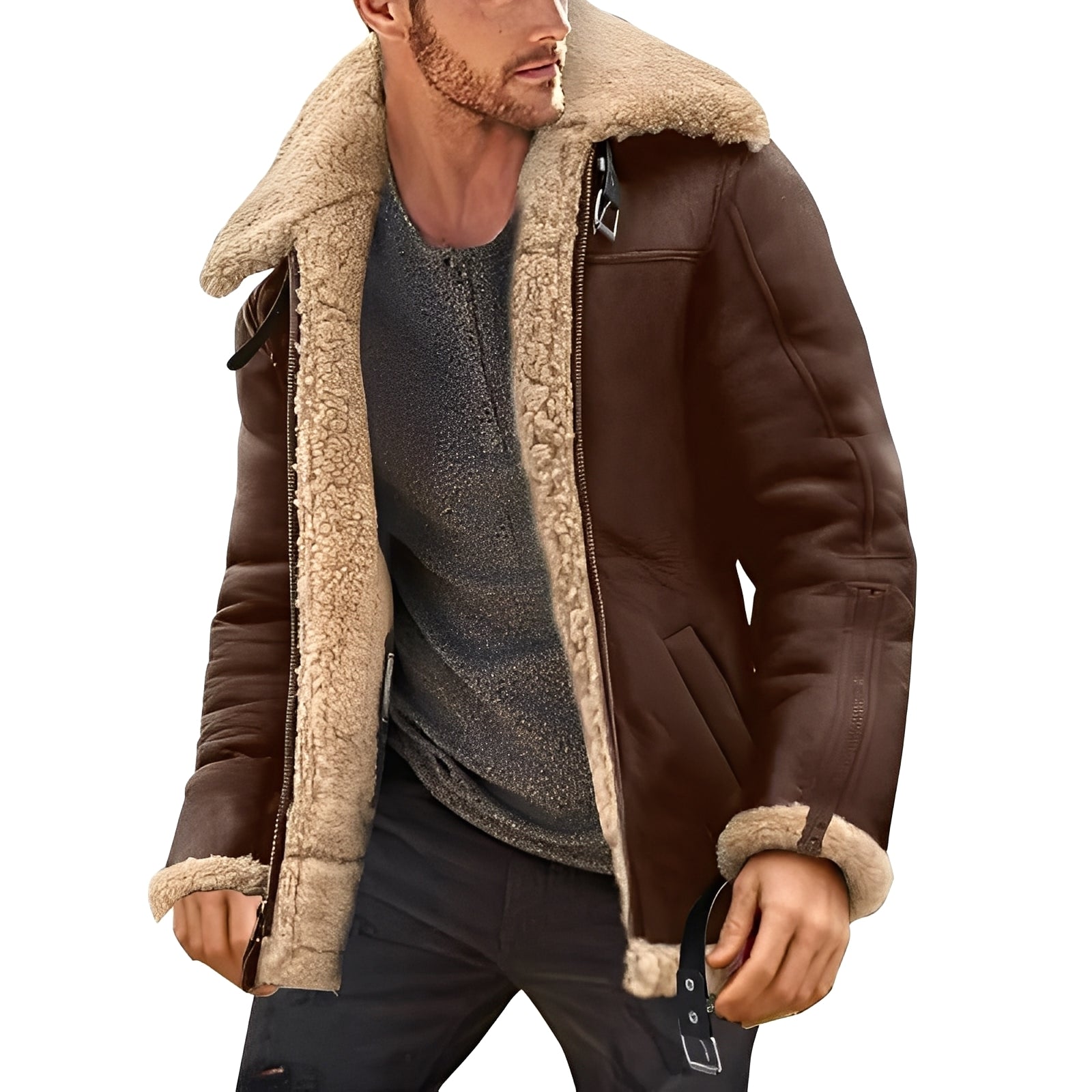 Herrenjacke Sherpa-Futter Stilvoll Braun - Norvielle
