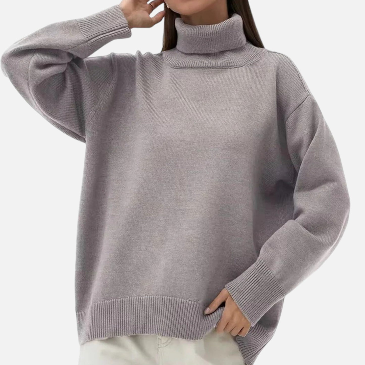 Damen Oversized Rollkragenpullover Grobstrick Beige - Norvielle