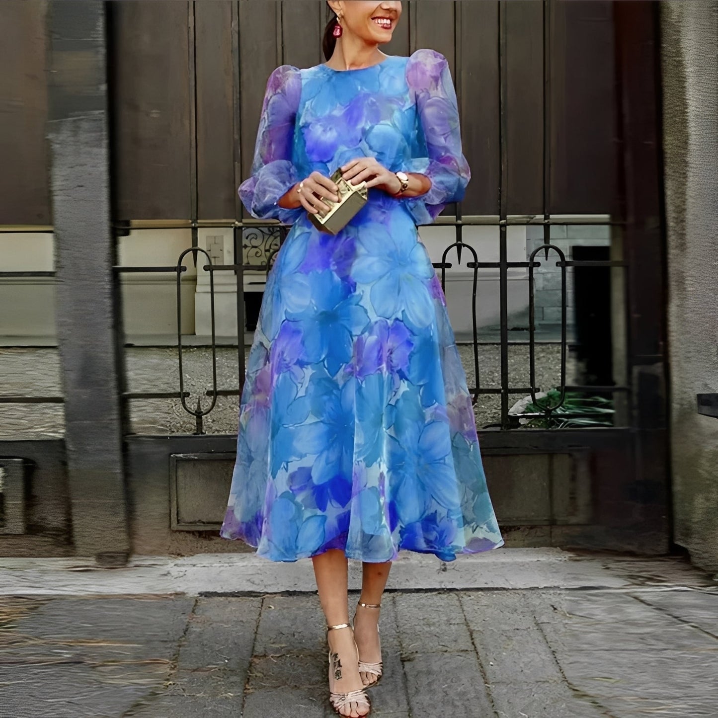 Damen Midikleid Blumenmuster Elegant