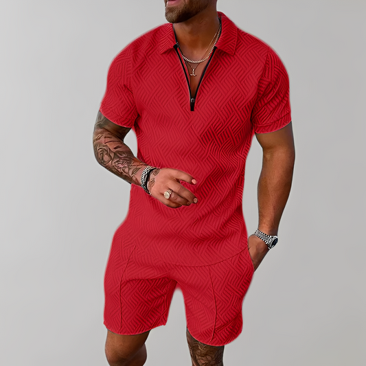 Edwin Herren Poloshirt Shorts Set Baumwolle Schwarz - Norvielle