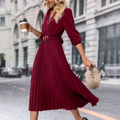 Damen V-Ausschnitt Robe mit goldenem Gürtel