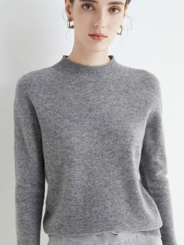 Norvielle Damen Pullover Sweatshirt Wollmischung Langärmlig Rippkragen