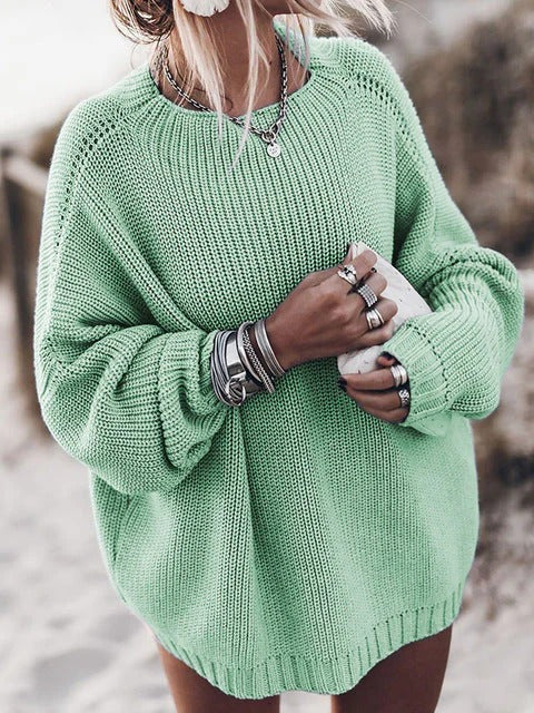 Norvielle Damen Oversized Pullover Grobstrick Raglan Schwarz - Norvielle