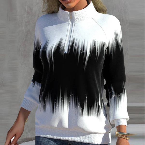 Damen Sweatshirt Lockere Passform Strickstoff Farbverlauf Grau - Norvielle