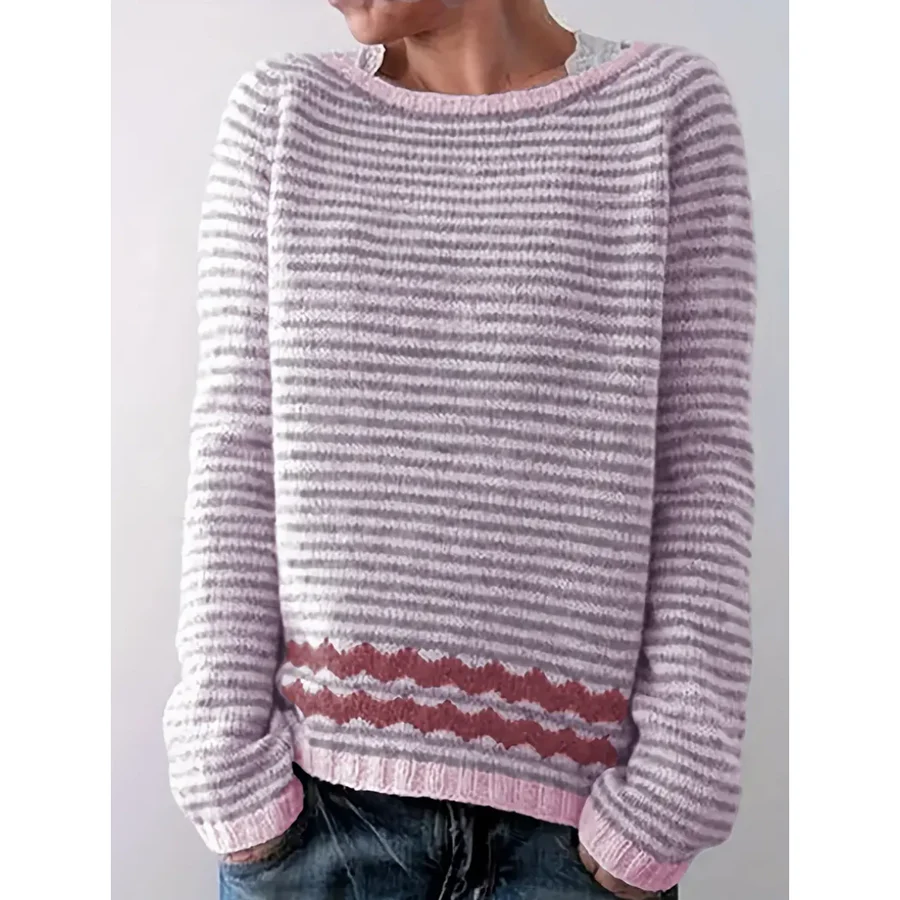 Wollpullover Damen Gestreift Langarm Lockerer Schnitt