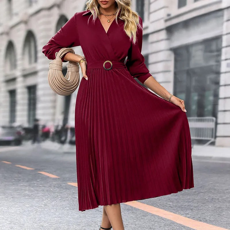 Damen V-Ausschnitt Robe mit goldenem Gürtel