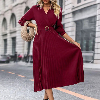 Damen V-Ausschnitt Robe mit goldenem Gürtel