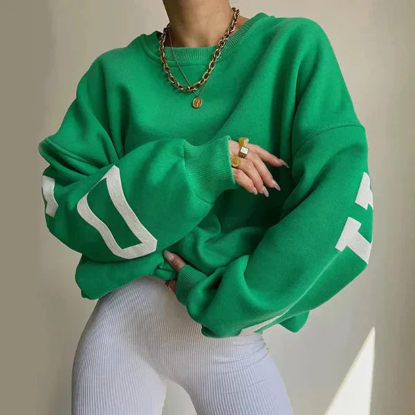 Damen Sweatshirt Oversized Baumwollmischung Gefallene Schultern - Norvielle