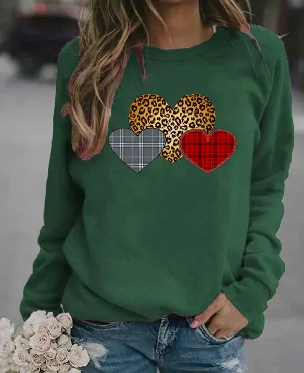 Damen Sweatshirt Baumwollmischung Rundhalsausschnitt Grafit Herzdruck