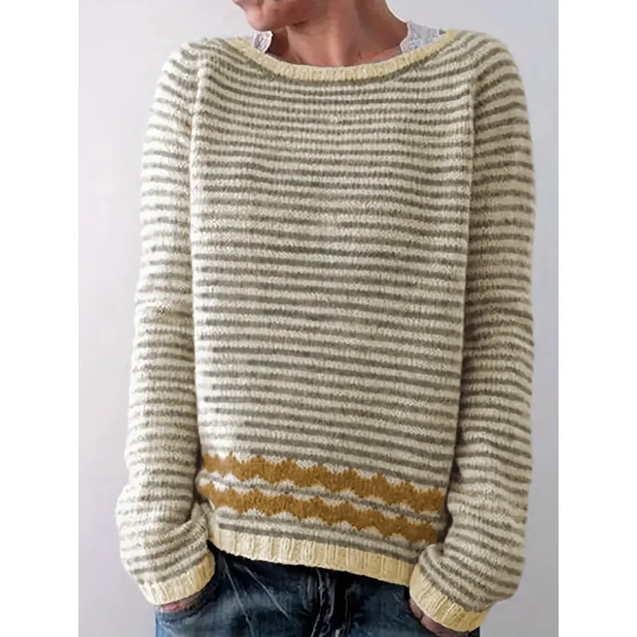 Wollpullover Damen Gestreift Langarm Lockerer Schnitt