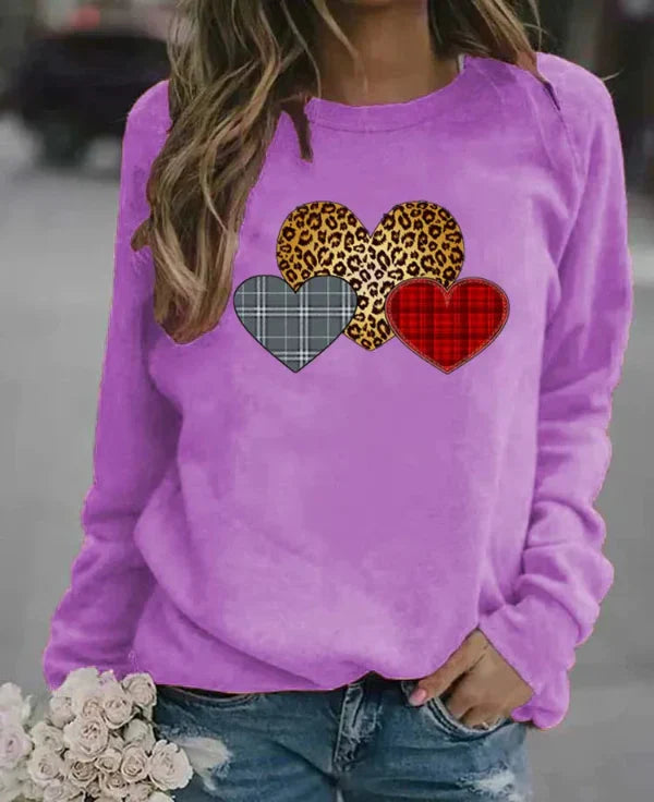 Damen Sweatshirt Baumwollmischung Rundhalsausschnitt Grafit Herzdruck
