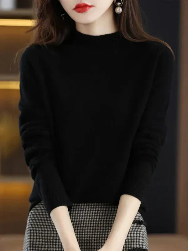 Norvielle Damen Pullover Sweatshirt Wollmischung Langärmlig Rippkragen
