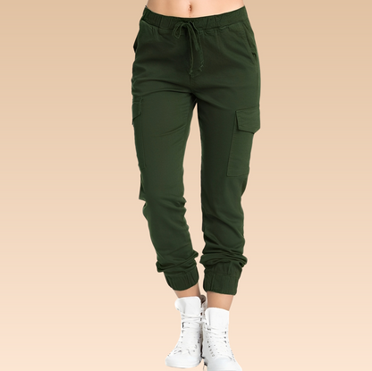 Zendi Damen Cargo-Hose Elegant Taillierte Beige