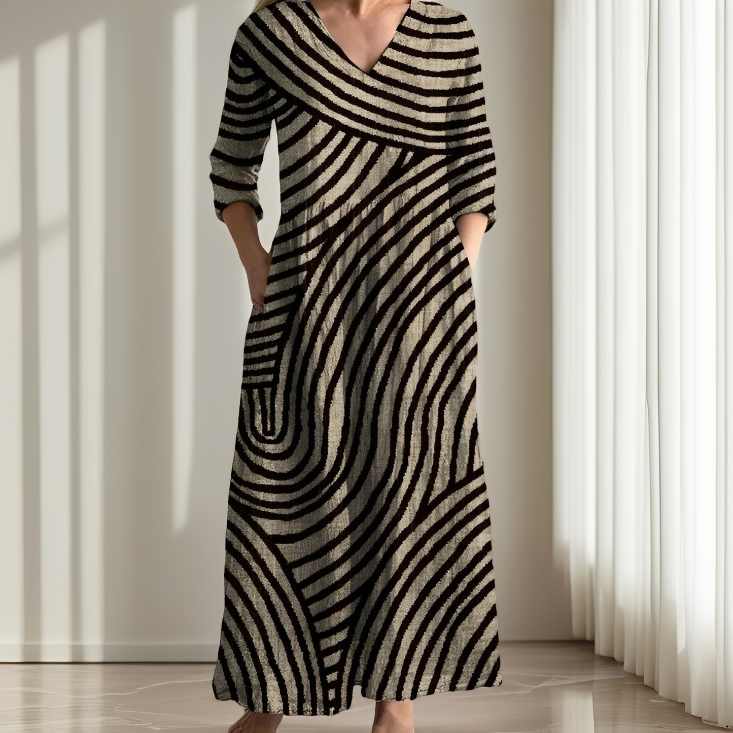 Damenkleid Streifenmuster Klassisch - Norvielle